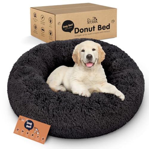 Donut Dog Bed - Premium Comfort for Anxiety Relief - Fluffy & Calming Design with Ultra-Plush Support | Cozy Round Dog Bed with Super Soft Circle Style (Black, Small)