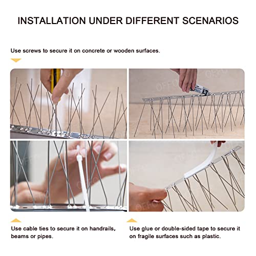 OFFO Bird Spikes with Stainless Steel Base, Covers 73.7 Feet(22.5m) Durable Bird Spikes Arrow Pigeon Spikes Fence Kit for Keeping Small Bird, Crows