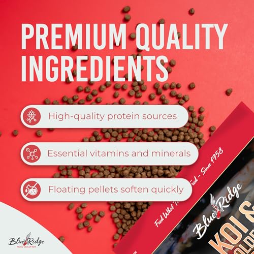 Blue Ridge Koi Fish Food 5lb - Koi Food Large 3/16" Growth Formula, Goldfish Food, Premium Fish Food for Ponds, Ponds Fish Food, Floating Pond Pellets