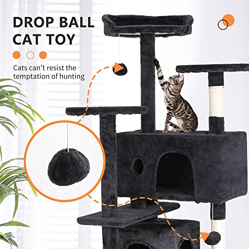 BestPet | 54" Cat Tree Tower | Dark Gray | Sturdy, Easy to Assemble, Multi-Level Activity Center with Sisal Scratching Posts, Condos, Perches