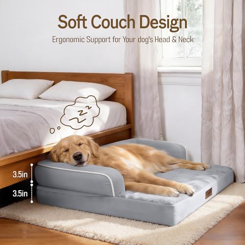 Comfort Expression Washable Orthopedic Dog Bed for Extra Large Dogs XL Grey | Waterproof Memory Foam Pet Bed 42x30 Inch with Removable Cover, Pet