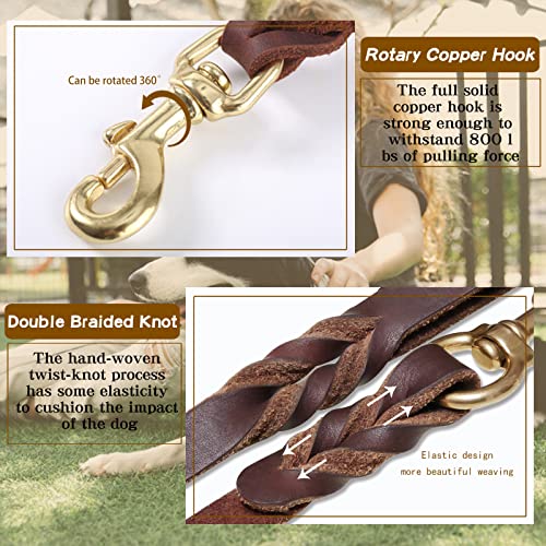 Leather Dog Leash 6ft x 3/4 inch,Strong Heavy Duty Genuine Leather Braided Dog Training Leash, Soft and Comfortable Leather Leash for Large Dogs