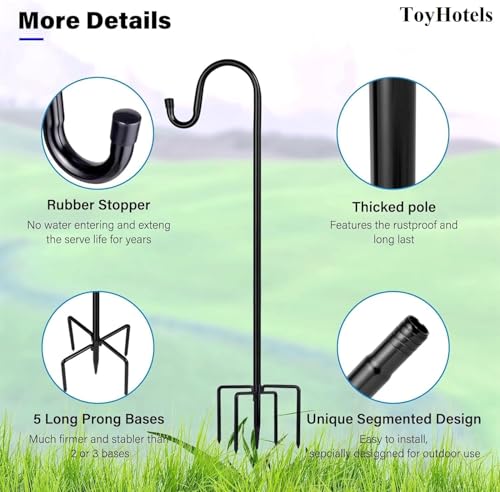 Shepherd Hooks for Outdoor, 1 Pack 62 Inch Bird Feeder Pole with 5 Prongs Base for Hanging Lantern, Hummingbird Feeder, Lightweight Plant, Shepherds