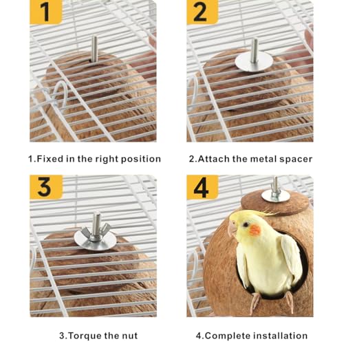 Bird Nest for Cage Natural Coconut Shell Birds House 2 Pack Parakeet Hide Breeding Hut Bird Cage Accessories & Decor Hamster Toys for Parrot