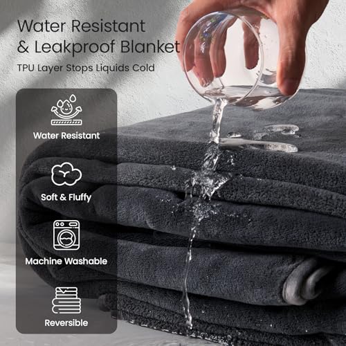 LOOBANI Waterproof Throw Blanket for Couch: Reversible Leakproof Couch Blanket 40" x 60", Soft Flannel & Coral Fleece Bed Blanket Stain-Proof for