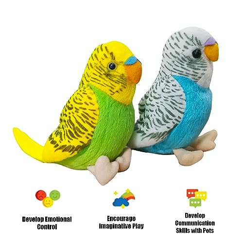 2Pcs Budgerigar Plush Toy, 5.5 inches, Parakeet Plush Toy, Budgie Soft Toy, Bird Stuffed Animal for Kids
