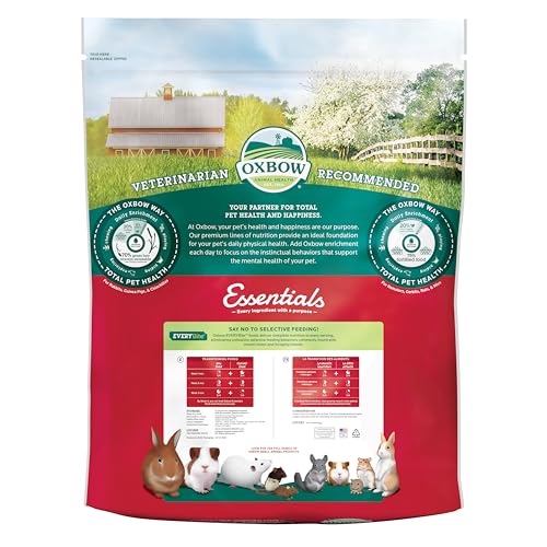 Oxbow Essentials Hamster and Gerbil Food – Complete Daily Diet with Vitamins & Minerals, High-Fiber Uniform Pellets for Balanced Nutrition