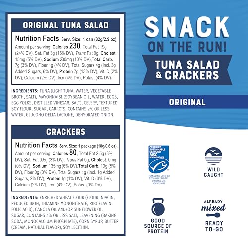 Bumble Bee Snack On The Run! Protein Pack, 8g per Box - Original Tuna Salad with Crackers Kit - Ready to Eat Easy-Open Can - Wild Caught