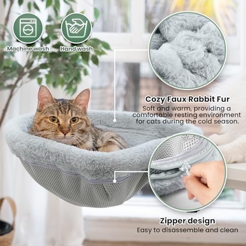 JUNSPOW Cat Desk Bed - One-Click Folding,Sunken Design & Space-Saving Semi-Circular Cat Bed, Soft Faux Rabbit Fur Material, Suitable for Various