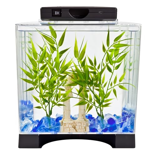 Tetra LED Half Moon Aquarium Kit, 1.1 Gallons, Small, Clear Plastic Fish Tank With Curved Front, Easy Feeding And Movable, Energy-Efficient LEDs