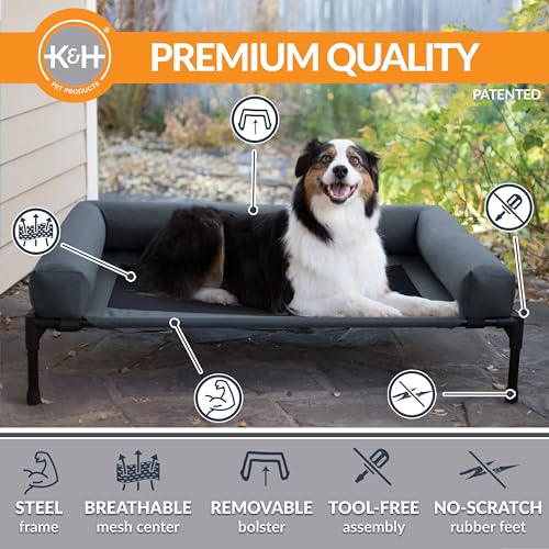 K&H Pet Products Bolster Dog Cot Cooling Indoor/Outdoor Elevated Dog Bed Hammock with Removable Bolster, Washable Mesh Cover, Raised Camping Bed for