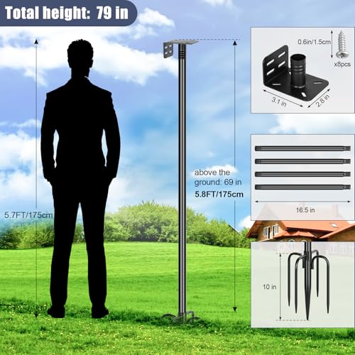 Gtongoko Smart Bird Feeder Pole 1-Inch Dia 79 Inch Bluebird House Pole for Outdoors Weather Station Heavy Duty Metal Mounting Kit Adjustable Bird