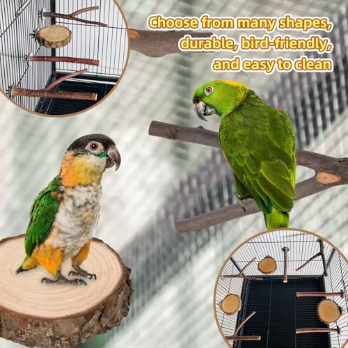 8-Piece Set Natural Wood Bird Perches - Wooden Parrot Stand with Fork Toys, Hanging Multi-Branch Platform, Hammock Swing - Suitable for Parakeets