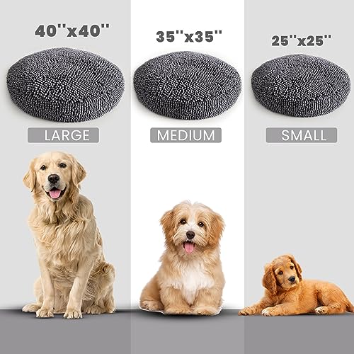 Muddy Mat® Cloud K-9 Dog Beds for Small Dogs & Cats, Soft & Relaxing Round Dog Bed, Chenille Material, Removable Cover, Washable & Dryer Safe – Grey