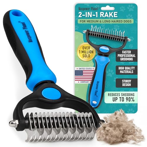 Maxpower Planet Original Pet Grooming Rake - Double-Sided Deshedding Dematting Tool, Undercoat Rake for Dogs & Cats, Extra-Wide Dog Grooming Brush