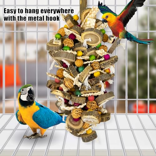 Extra Large Bird Parrot Toys- 21.7 inch Multicolored Natural Wooden Walnut Parrot Chewing Toy Suggested for Macaws cokatoos, African Grey and a