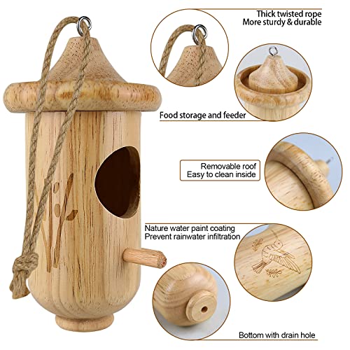 Hummingbird House for Outside Hanging, Small Wooden Hummingbird Gifts Nest 3 Pack with Hemp Ropes, Gardening Gifts Humming Bird Houses Home Decoration