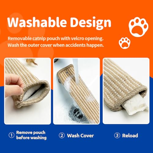 (2-Pack) Yesibeike Refillable Catnip Kicker Toy Kits, Washable Sisal Cover, 60g Catnip Pouch Each, Two Sisal Balls, Side Holes for DIY Teasers
