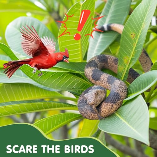 2Pcs Realistic Fake Snakes for Garden, Keep Birds & Squirrels Away, Lifelike Snake Toy, Rattlesnake Prank Prop for Halloween, Outdoor Yard Decorations