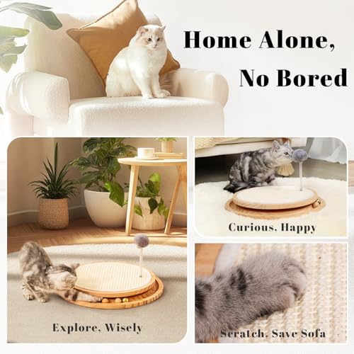 LMUGOOS Cat Scratcher, Cat Natural Sisal Scratching Pad, Kitten Interactive Toy with Ball Track Spring Ball for Chasing Hunting Mental Physical