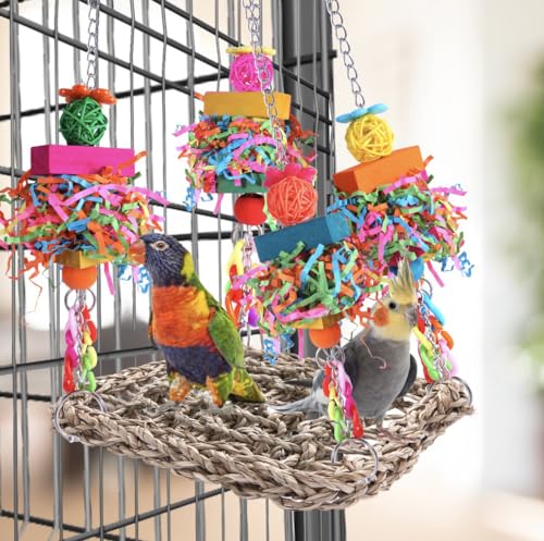 Parakeet Toys Bird Toys Conure Toys Birdcage Stands Bird Foraging Wall Seagrass Woven Hammock Swing Mat for Lovebirds,Cockatiel,Budgie and Other