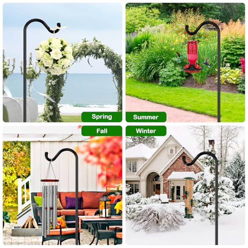 FEED GARDEN 76'' Bird Feeder Pole, Heavy Duty Shepherds Hooks for Outdoor with 7-Prong Base, Adjustable Shepherds Hook for Hummingbird Feeder