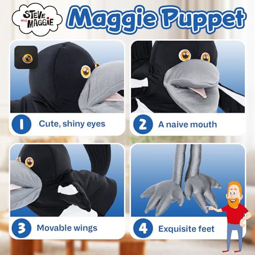 Steve and Maggie Plush Toy – Maggie Magpie Hand Puppet for Kids 1+, Soft Bird Puppet for Pretend Play, Nursery Rhymes & Learning, Interactive Toddler
