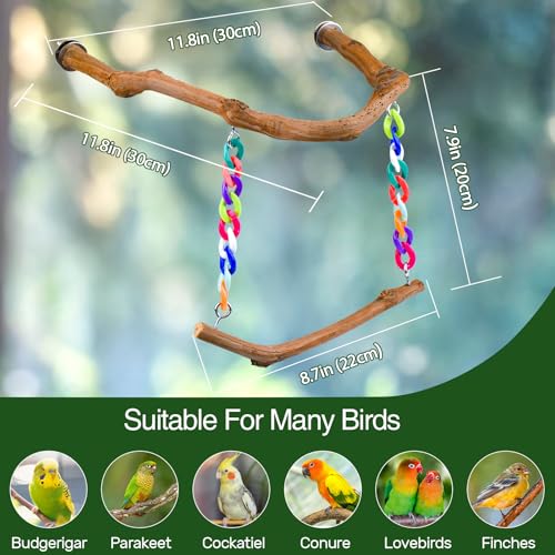 Bird Swing Toys, Standing Bird Perch with Natural Grape Wood, U Shape Hangable Birdcage Accessories, Birds Chewing Toy for Budgerigars, Parakeets