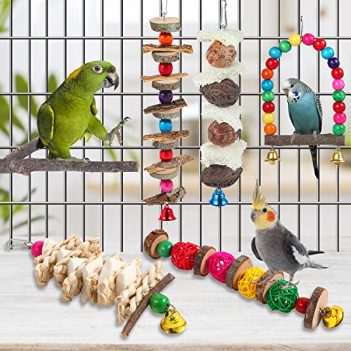Bird Perch Bird Toys Parakeet Toys,Bird Cage Accessories Wooden Chew Toys Perch Stand for Parrot Conure Cockatiel Lovebird Parrotlet Budgie Finches