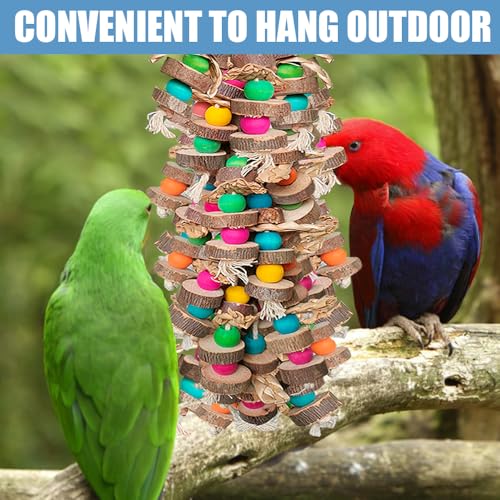 Large Bird Toys for Macaws, Multicolored Wooden Blocks Bird Chewing Toy Parrot Cage Bite Toy for Macaws Cokatoos African Grey and Large Medium Parrot