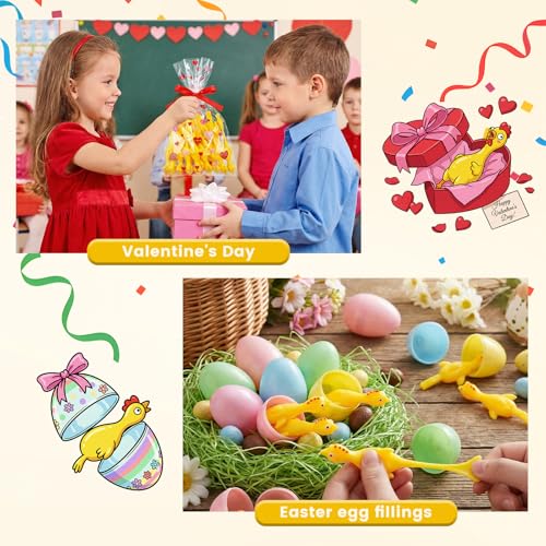 POPLAY 42PCS Flying Chicken Slingshot, Party Favors Treasure Box Toys for Kids, Flicking Rubber Chickens Finger Toys for Birthday Party Activity