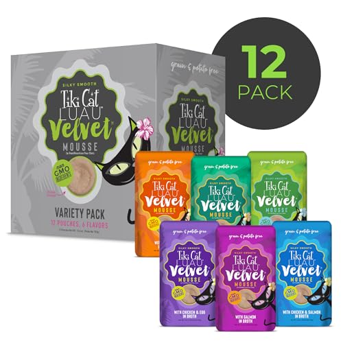 Tiki Cat Velvet Mousse, Protein Blend in Broth Variety Pack, Complete Nutrition for Balanced Diet, Wet Cat Food For All Life Stages, 2.8 oz. Pouch