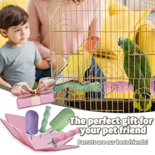 4PCS Bird Beak Grinding Stone,Cage Accessories for Parakeets,Bird Parrot Cage Perch, Stand Platform Foot Claws Trimmer Chewing Toys for Budgies
