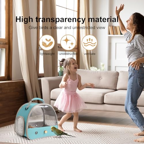 Small Bird Travel Cage Carrier, Portable Parrot Parakeet Carrier with Standing Perch and Comfy Mat, Budgies Carry Transport Bag for Vet Visit