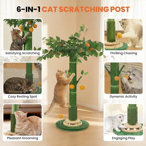 53" Extra Tall Cat Scratching Post for Large Cats, Heavy Duty Vertical Scratcher with Natural Sisal Rope, Stable Climbing Pole with Hanging Ball for