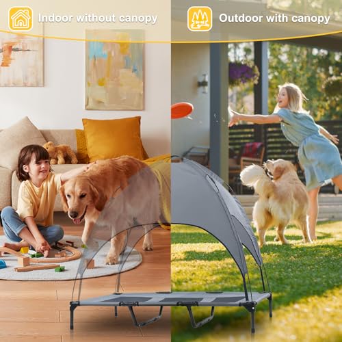 Elevated Dog Bed with Canopy, 48-inch Waterproof Pet Cot, Portable Outdoor Pet Bed with Carry Bag, Indoor/Outdoor Cooling Canopy Dog Tent for Large
