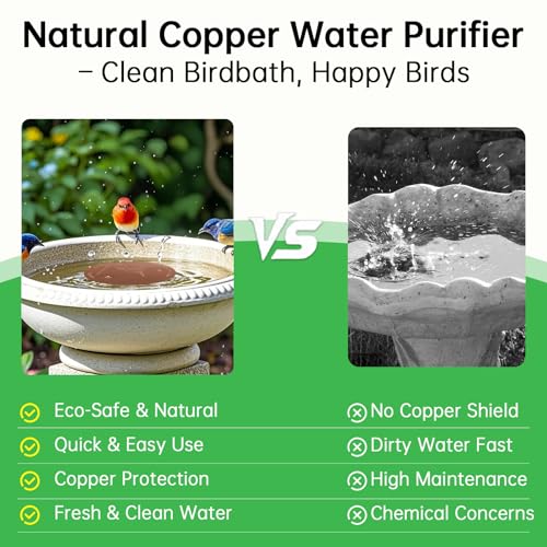 2 Pack Bird Bath Copper Discs, 99.9% Pure Copper Cleaner with Triple-Point Support, Reinforced Design for Safe Clean Water, Universal Fit for Outdoor
