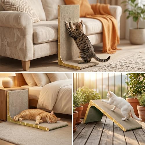 SMARTBEAN 3-Pack Cardboard Cat Scratcher for Indoor Cats, 23 Inch L Shaped Vertical Cat Scratching Post, Cat Scratching Board for Wall and Couch