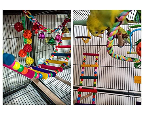 DS. DISTINCTIVE STYLE Bird Ladder Toys Coloured Flexible Parrot Swing Bridge Wooden Cockatiel Cage Hanging Climbing Ladder (39 in (16 Steps))