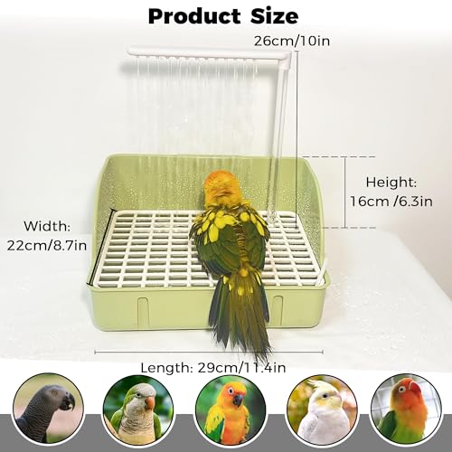 Automatic Parakeet Bird Bath with Pump, Large Bird Shower Fountain Indoor Bathtub with Running Water, Parrot Bath Tub Faucet for Pet Birds, African
