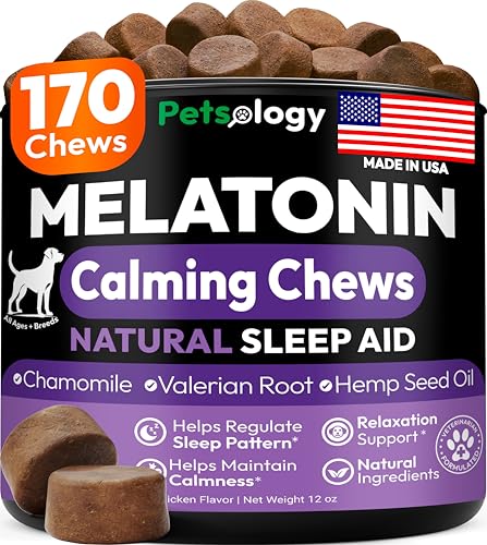 Advanced Melatonin for Dogs - 170 Dog Melatonin Calming Chews for Small and Large Dogs - Natural Hemp Dog Sleep Aid, Puppy Sleeping Pills, Anxiety