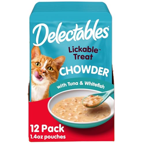 Delectables Lickable Treat Chowder Wet Cat Treat with Real Tuna & Whitefish, Food Topper, Hydrating, Grain-Free, No Fillers, By-Products, Added