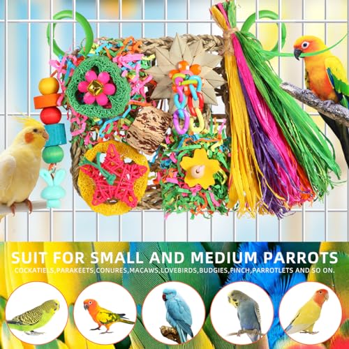 Bird Toys, Parakeet Toys Bird Foraging Toys Grass Mat Climbing Wall for Parakeet,Parrot,Cockatiel,Conure,Lovebird,Budgie Cage Small to Medium Birds
