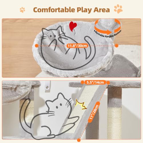 Taoqimiao Cat Tree,38.2-Inch Cat Tower for Indoor Cats,Suitable for Kittens with Luxurious cat condo with Adjustable Baskets and Luxurious Perch