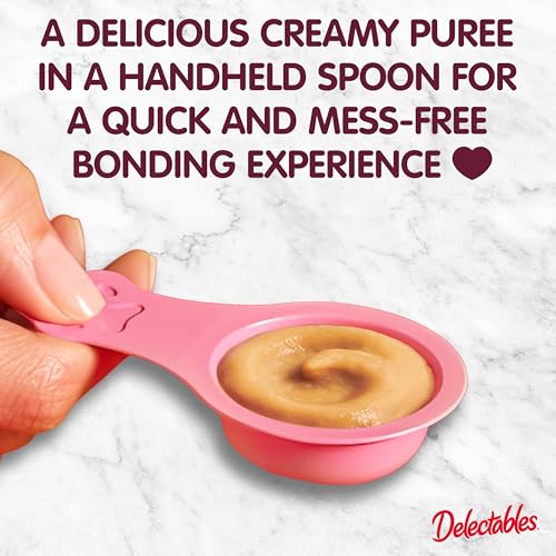 Delectables Lickable Spoon Handheld Wet Cat Treats Made with Real Chicken & Salmon, Quick & Easy Creamy Puree, Mess Free, Grain-Free, No Added