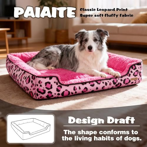 Rectangle Washable Dog Bed for Large, Medium & Small Dogs – Soft Calming Puppy Beds, Durable Warm Pet Sofa with Non-Slip Bottom for Indoor Use.Pink S