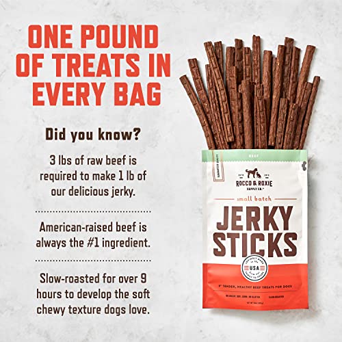 Rocco & Roxie Beef Jerky Dog Treats 1 lb | Soft Training Snacks Made in USA | High Value Beef Jerky for Dogs, Small, Large Breeds, Seniors, and