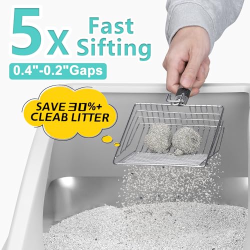 Stainless Steel Litter Box | XL Enclosed Cat Litter Boxes with Lid for Big Cats | High Sided, Anti-Urine Leakage | Non-Stick Bottom & Includes Litter