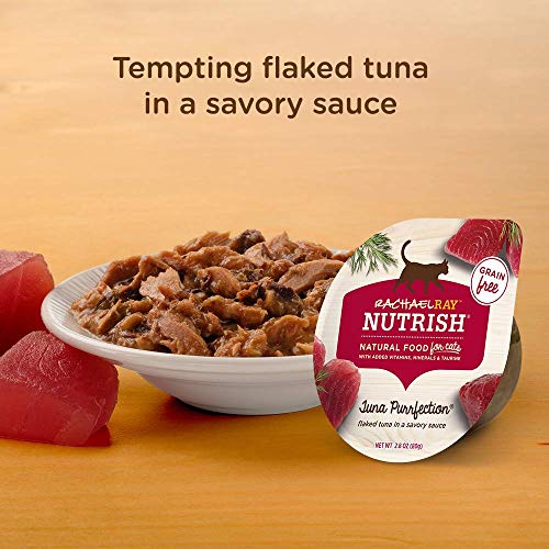 Nutrish Grain Free Wet Cat Food Tuna Purrfection Whole Health Blend with Real Tuna Flakes in a Savory Sauce, 2.8 oz. Cup, Pack of 12 (Rachael Ray)