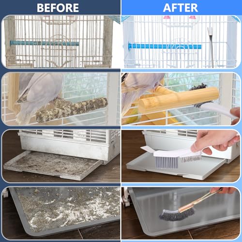 XANGNIER Bird Cage Cleaner Brush Kit,Bird Poop Remover Cleaning Tools Set Accessories for Small,Medium,Large,Tall,Stainless